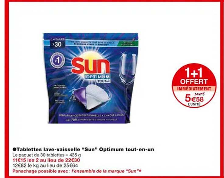 tablettes lave-vaisselle "sun" optimum tout-en-un