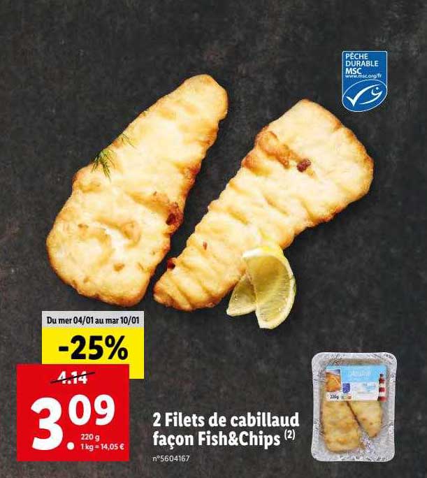 2 filets de cabillaud façon fish&chips