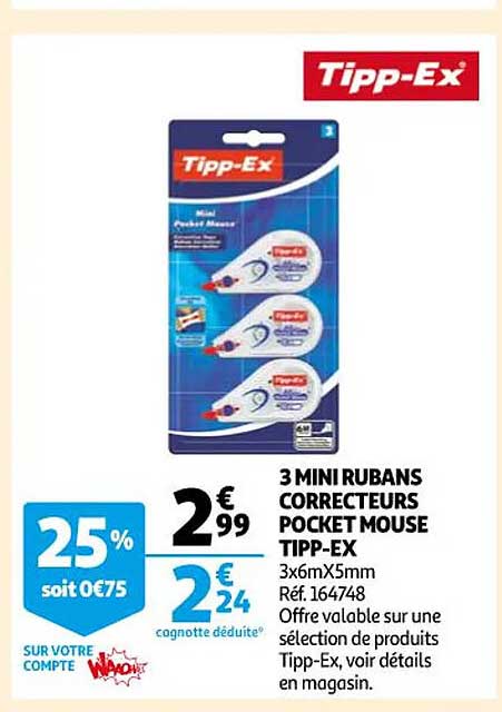 3 mini rubans correcteurs pocket mouse tipp-ex