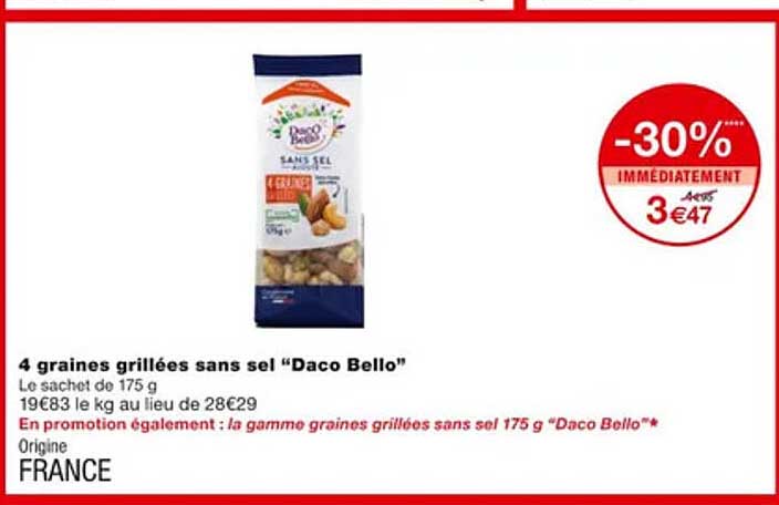 4 graines grillées sans sel "daco bello"