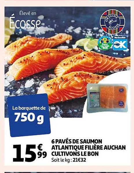 6 pavés de saumon atlantique filière auchan cultivons le bon
