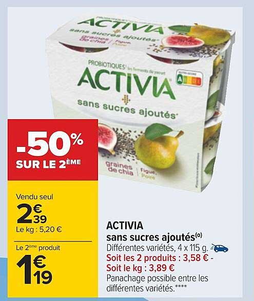 Activia Sans Sucres Ajoutés