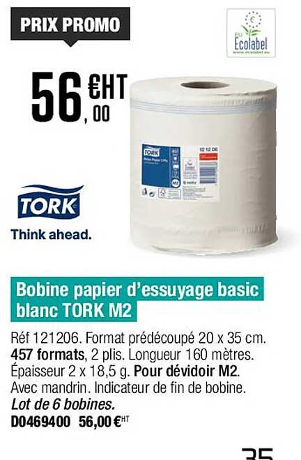 bobine papier d'essuyage basic blanc tork m2