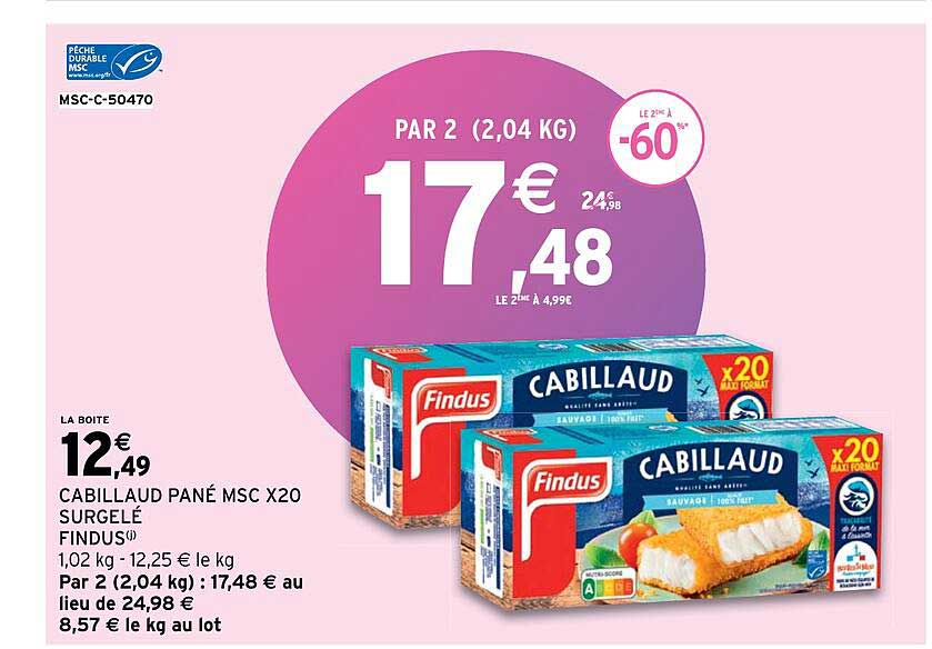 cabillaud pané msc x20 surgelé findus