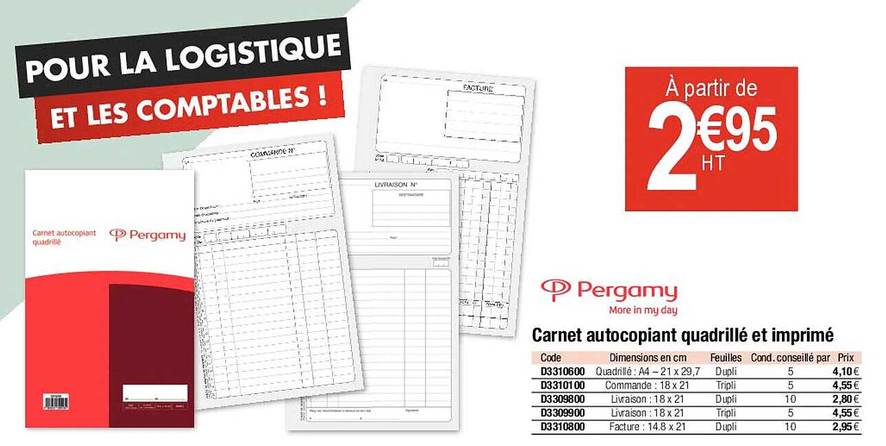 carnet autocopiant quadrillé et imprimé pergamy