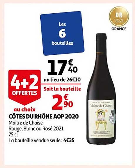 côtes du rhône aop 2020 maître de chaise rouge, blanc ou rosé 2021
