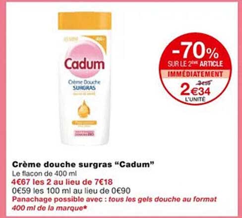 crème douche surgras "cadum"