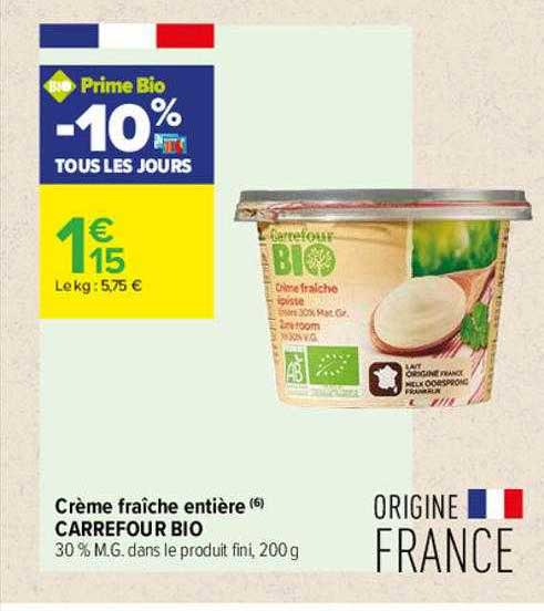 Crème Fraîche Entière Carrefour Bio