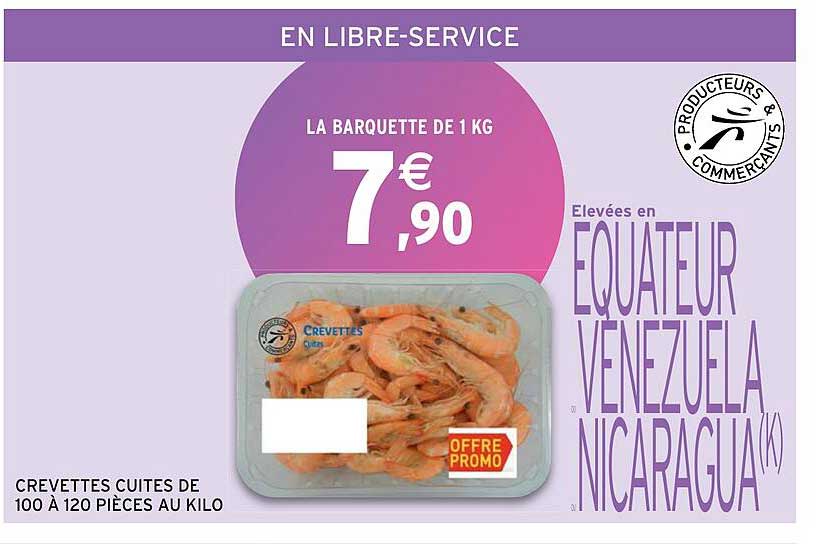 crevettes cuites de 100 à 120 pièces au kilo