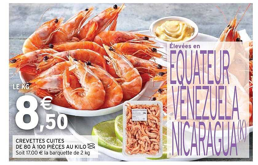 crevettes cuites de 80 à 100 pièces au kilo