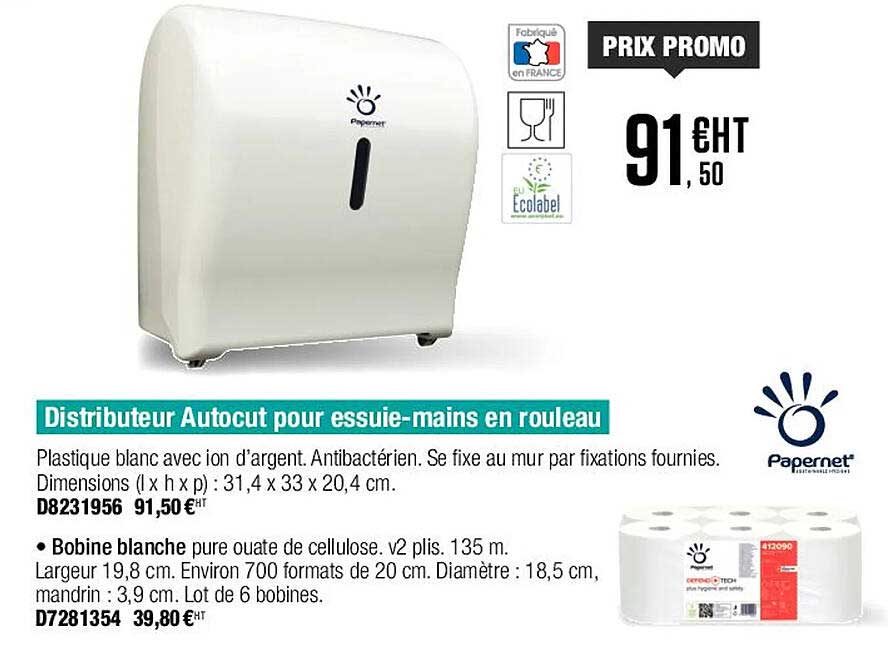 distributeur autocut pour essuie-mains en rouleau papernet