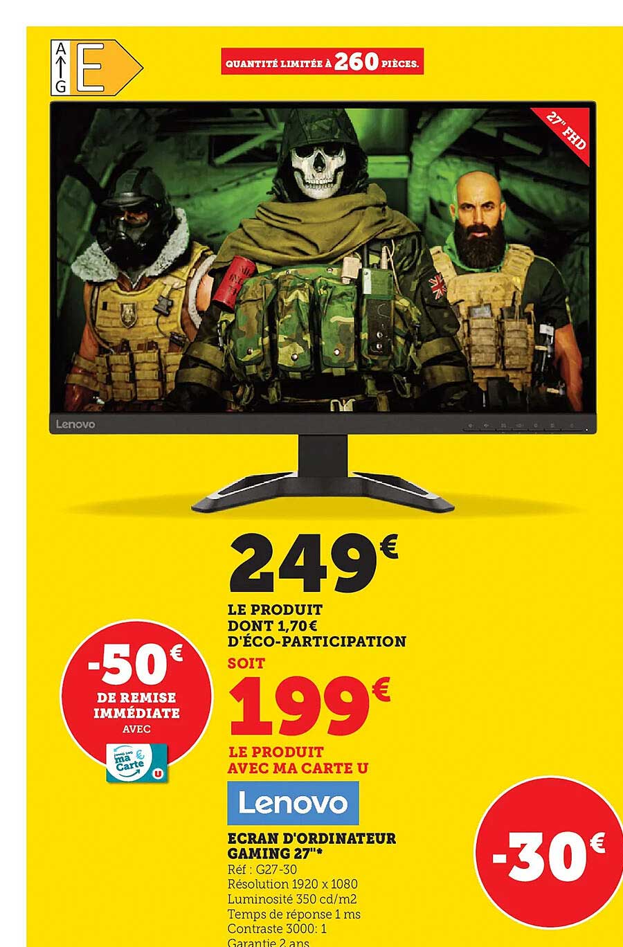 écran d'ordinateur gaming 27" lenovo