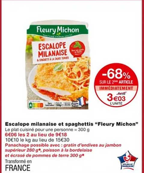 escalope milanaise et spaghettis "fleury michon"