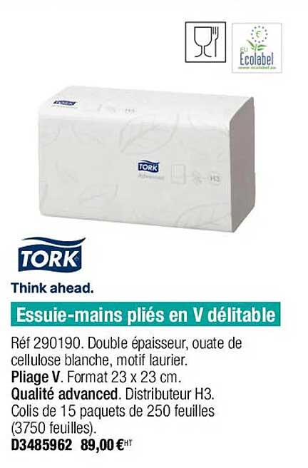 essuie-mains pliés en v délitable tork