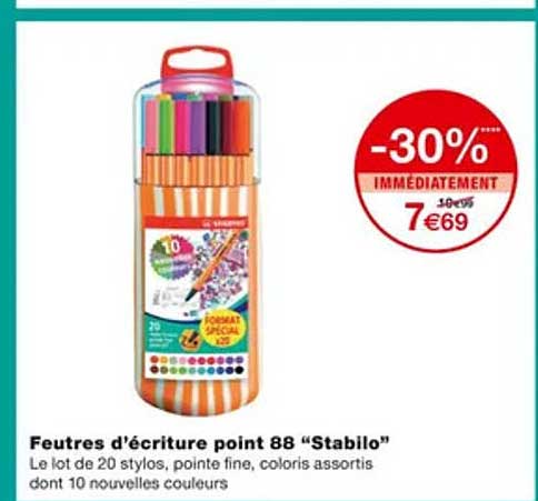 feutres d'écriture point 88 "stabilo"