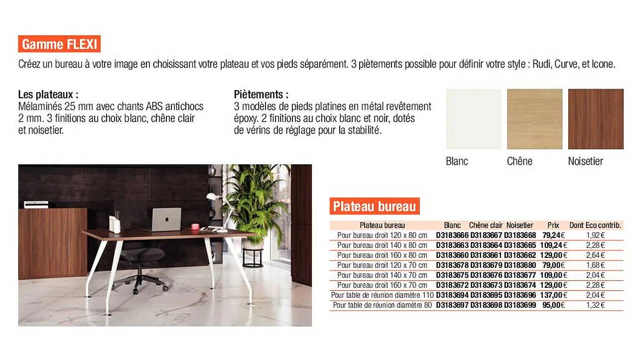 gamme flexi, plateau bureau