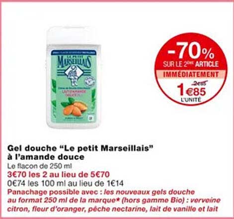 gel douche "le petit marseillais" à l'amande douce