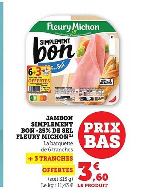 jambon simplement bon -25% de sel fleury michon