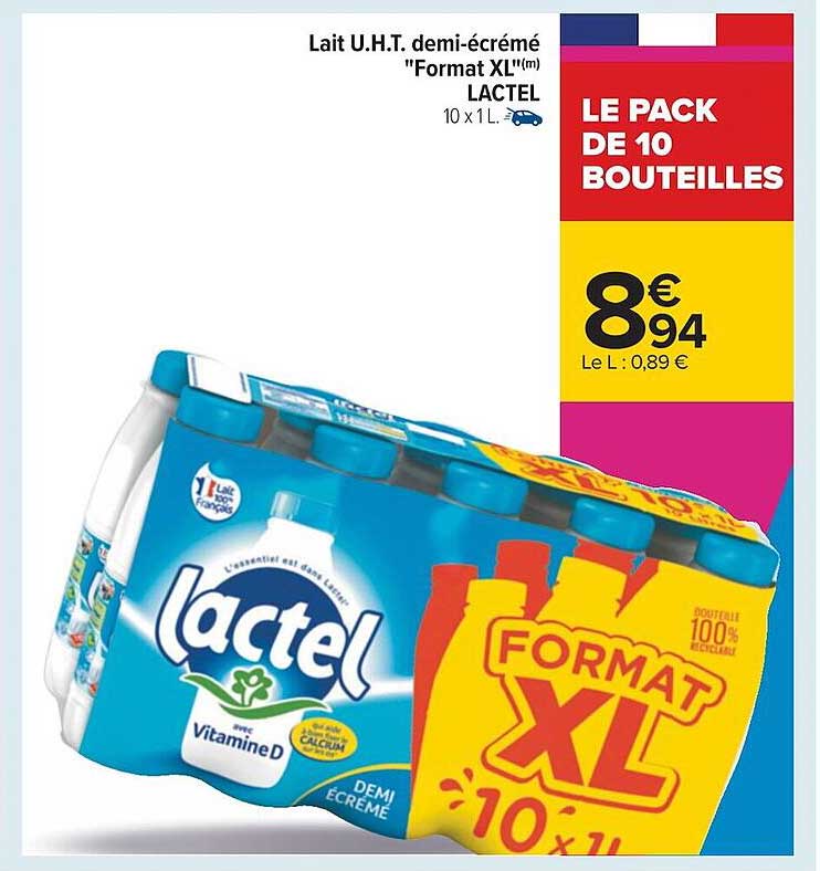 lait u.h.t. demi-écrémé "format xl" lactel