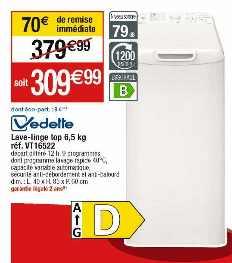 lave-linge top 6,5 kg vedette