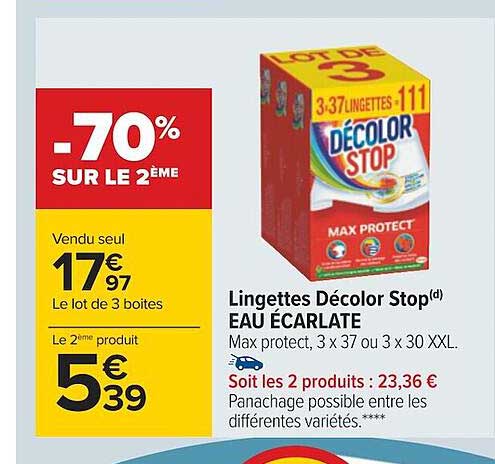 lingettes décolor stop eau écarlate
