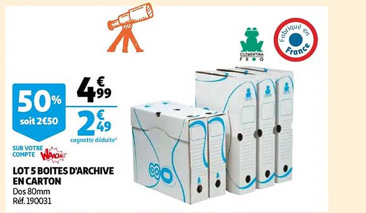 lot 5 boîtes d'archive en carton