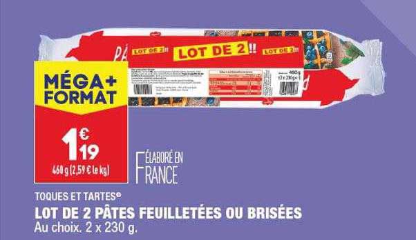 lot de 2 pâtes feuilletées ou brisées toques et tartes