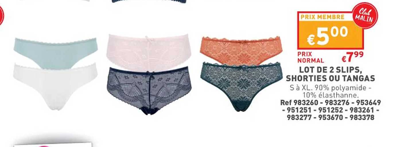 lot de 2 slips, shorties ou tangas