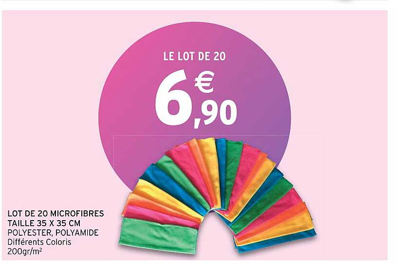 lot de 20 microfibres taille 35 x 35 cm polyester, polyamide