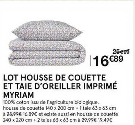lot housse de couette et taie d'oreiller imprimé myriam