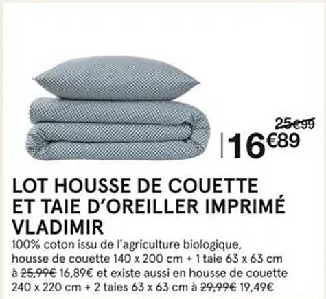 lot housse de couette et taie d'oreiller imprimé vladimir