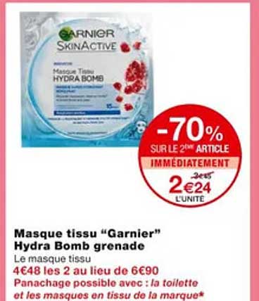 masque tissu "garnier" hydra bomb grenade