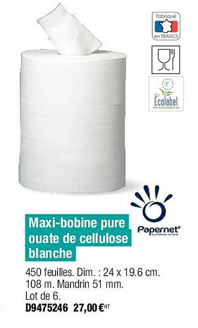 maxi-bobine pure ouate de cellulose blanche papernet