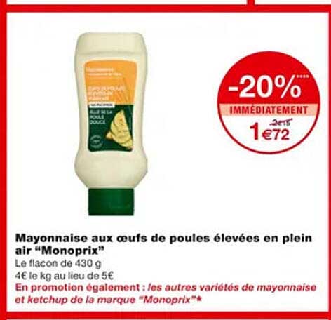 mayonnaise aux œufs de poules élevées en plein air "monoprix"