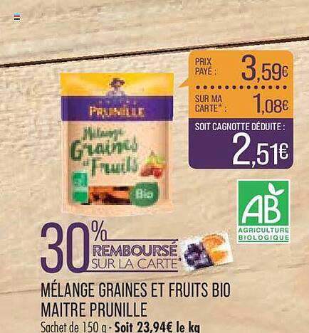 mélange graines et fruits bio maître prunille