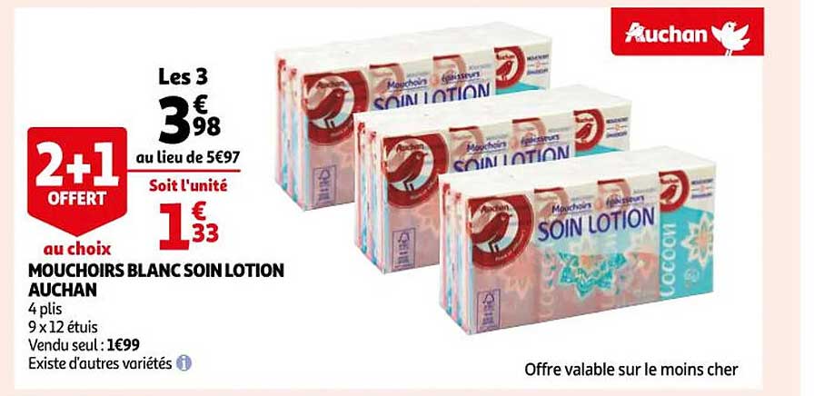 Mouchoirs Blanc Soin Lotion Auchan