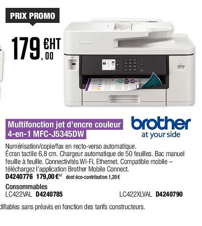 multifonction jet d'encre couleur 4-en-1 mfc-j5345dw brother