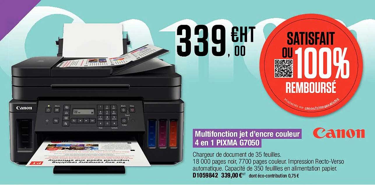 multifonction jet d'encre couleur 4 en 1 pixma g7050 canon
