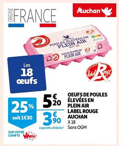œufs de poules élevées en plein air label rouge auchan