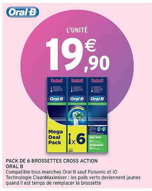 pack de 6 brossettes cross action oral b
