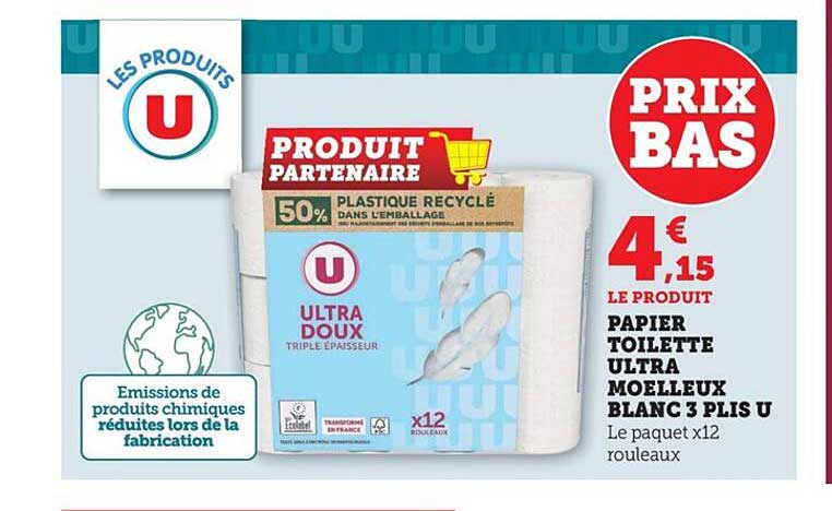papier toilette ultra moelleux blanc 3 plis u