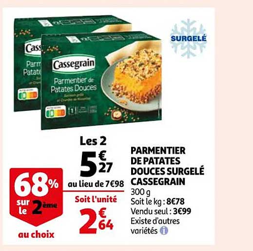 Parmentier De Patates Douces Surgelé Cassegrain