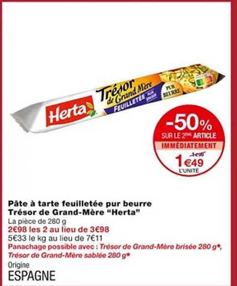 Pâte à Tarte Feuilletée Pur Beurre Trésor De Grand-mère "herta"