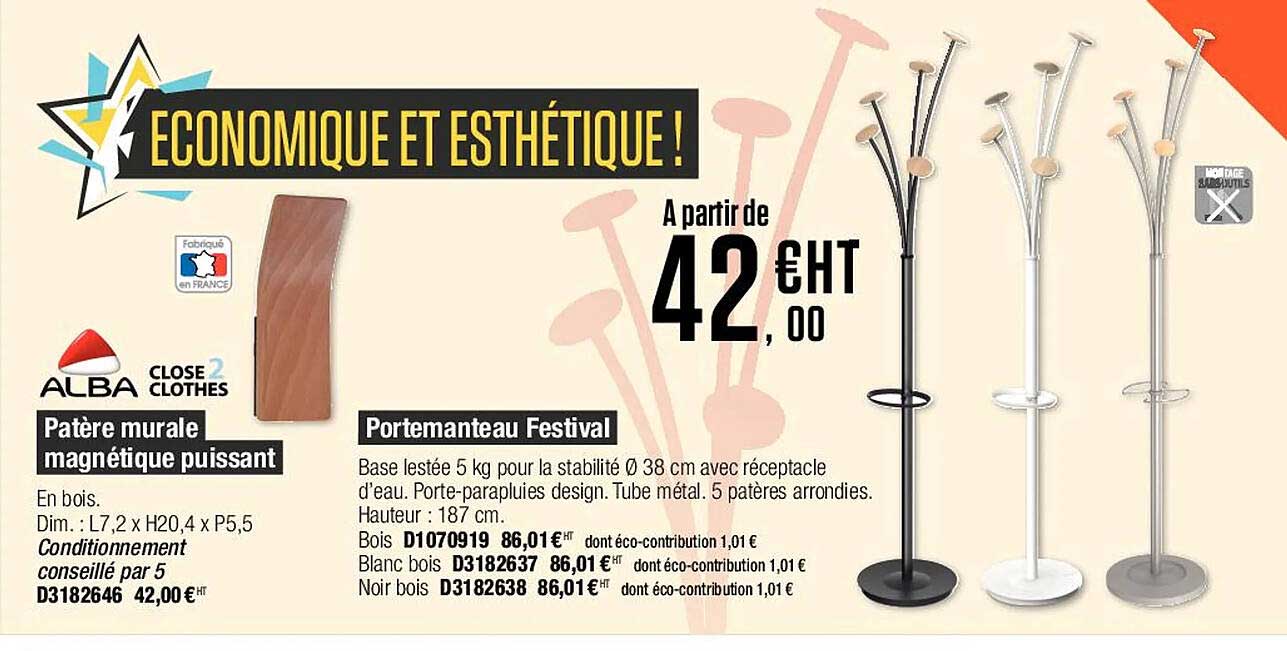 patère murale magnétique puissant alba, porte manteau festival