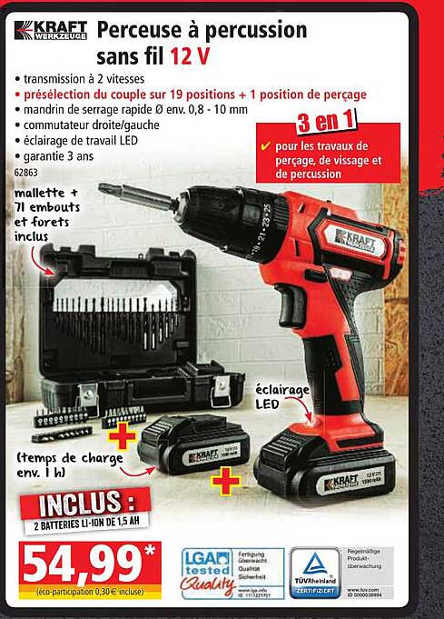 perceuse à percussion sans fil 12v kraft werkzeuge