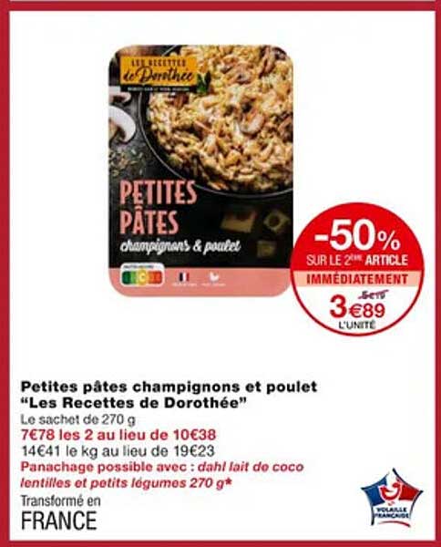 petites pâtes champignons et poulet "les recettes de dorothée"