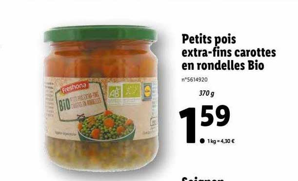 petits pois extra-fins carottes en rondelles bio freshona