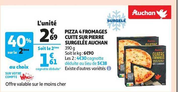 Pizza 4 Fromages Cuites Sur Pierre Surgelée Auchan