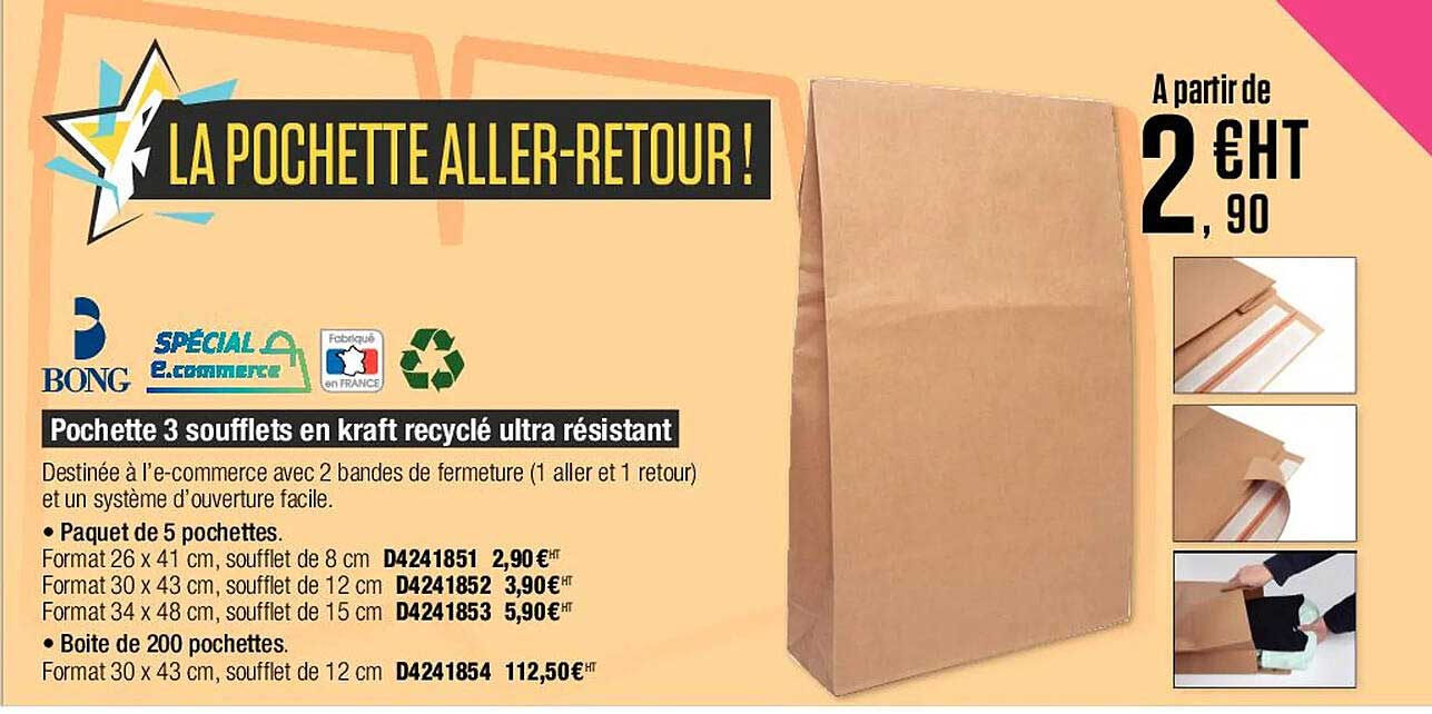Pochette 3 Soufflets En Kraft Recyclé Ultra Résistant Bong