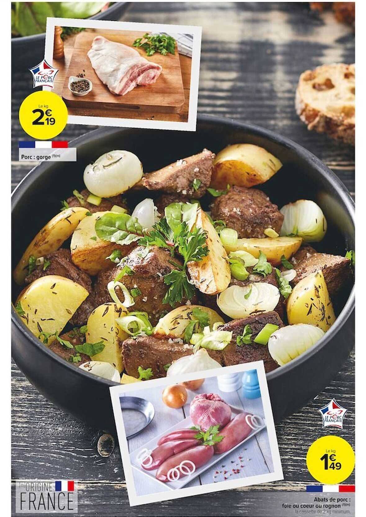 porc : gorge, abats de porc : foie, cœur ou rognon